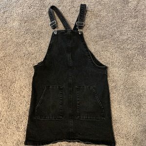 Black, denim mini overall dress